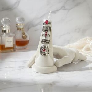 Free People Silver and Red Ring Set
